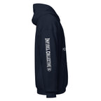 Molon Labe Spartan helmet front print navy hoodie from Infidel Collective