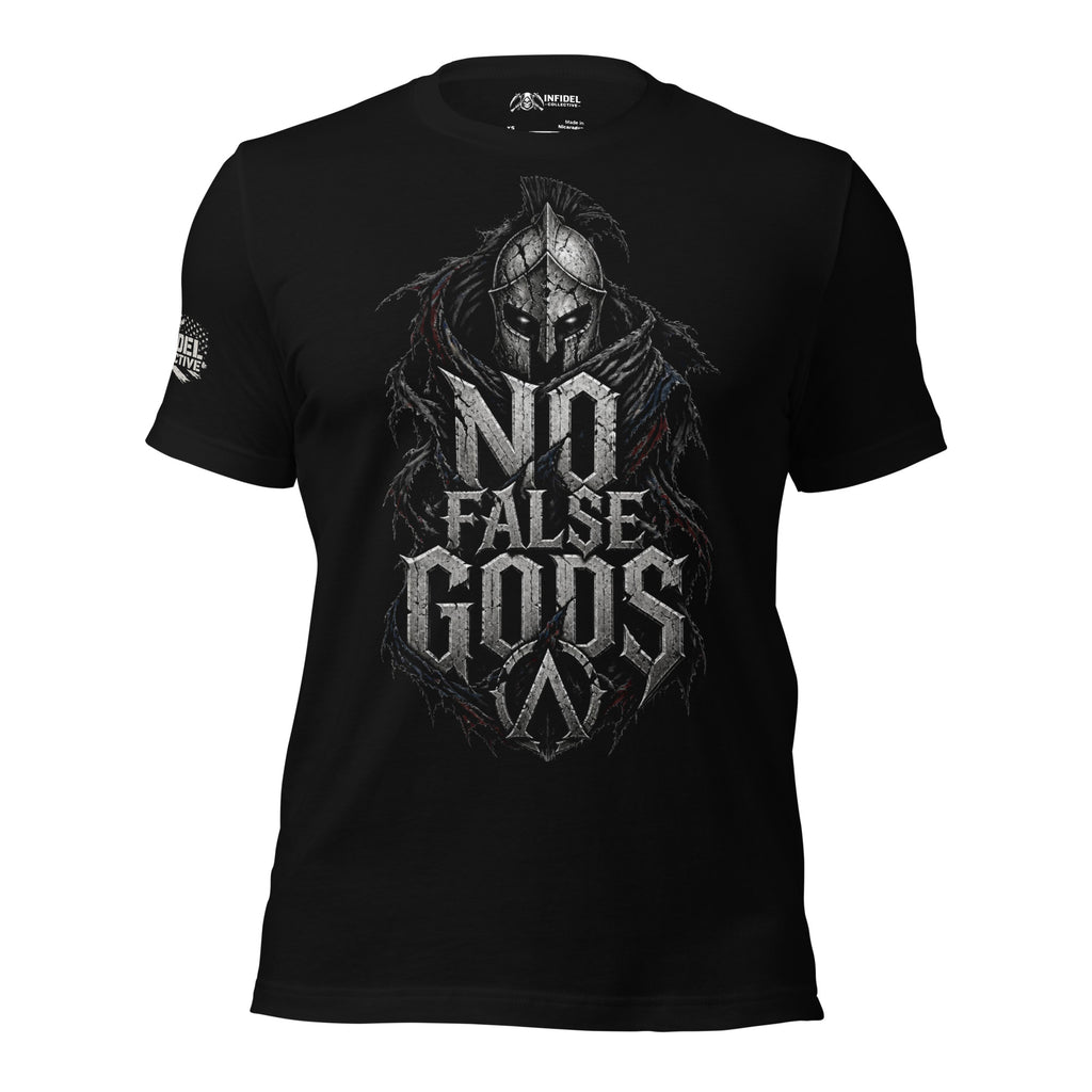 No False Gods Infidel Spartan graphic black tee from Infidel Collective