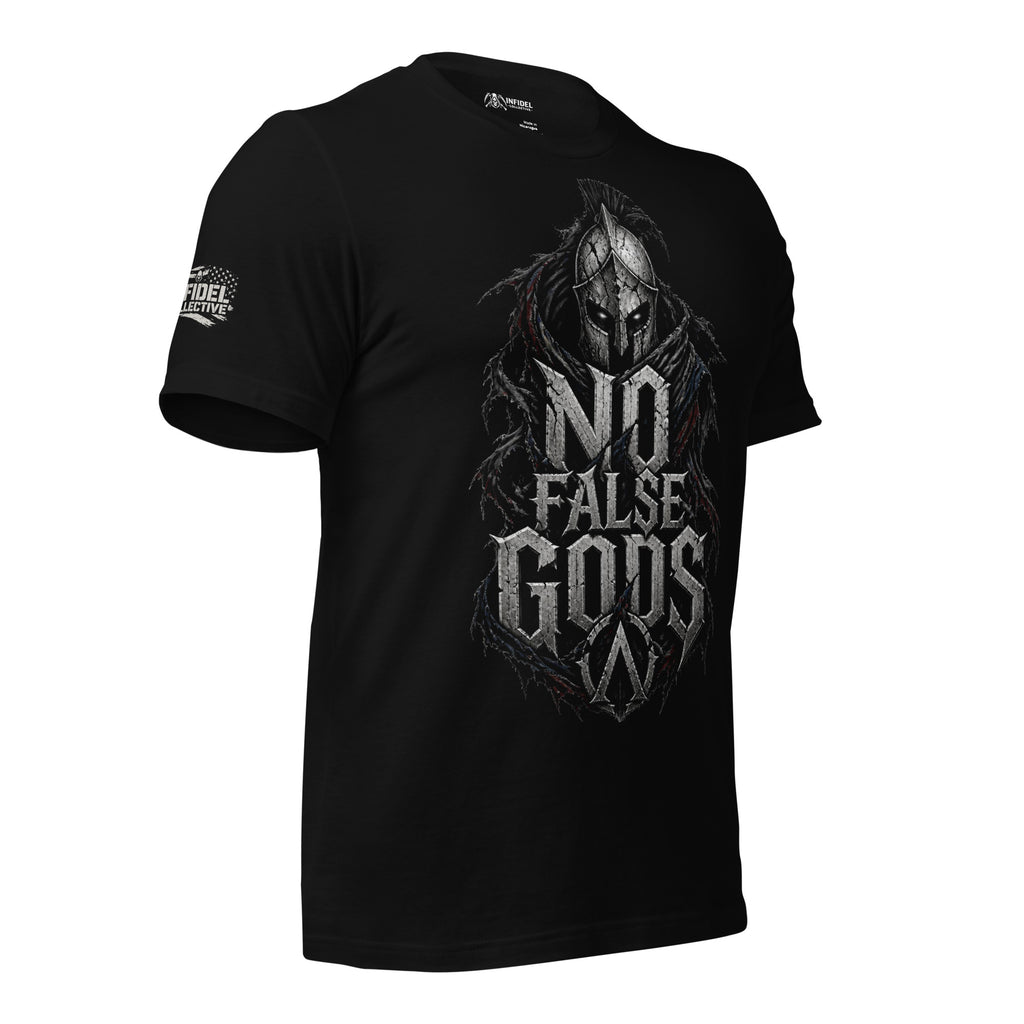 No False Gods Infidel Spartan graphic black tee from Infidel Collective
