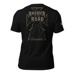 No Road Back iron cross back print black tee from Infidel Collective
