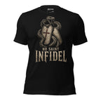 No Saint Infidel serpent dog tag front print black tee from Infidel Collective