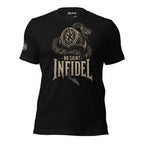 No Saint Infidel serpent ring graphic black tee from Infidel Collective