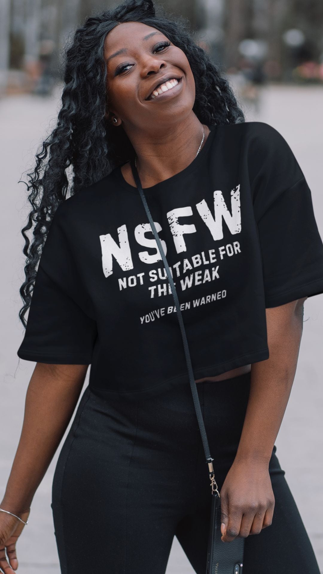 Crop Top  Crop Top NSFW – Not Suitable for the Weak Black Graphic Shirt Infidel Collective