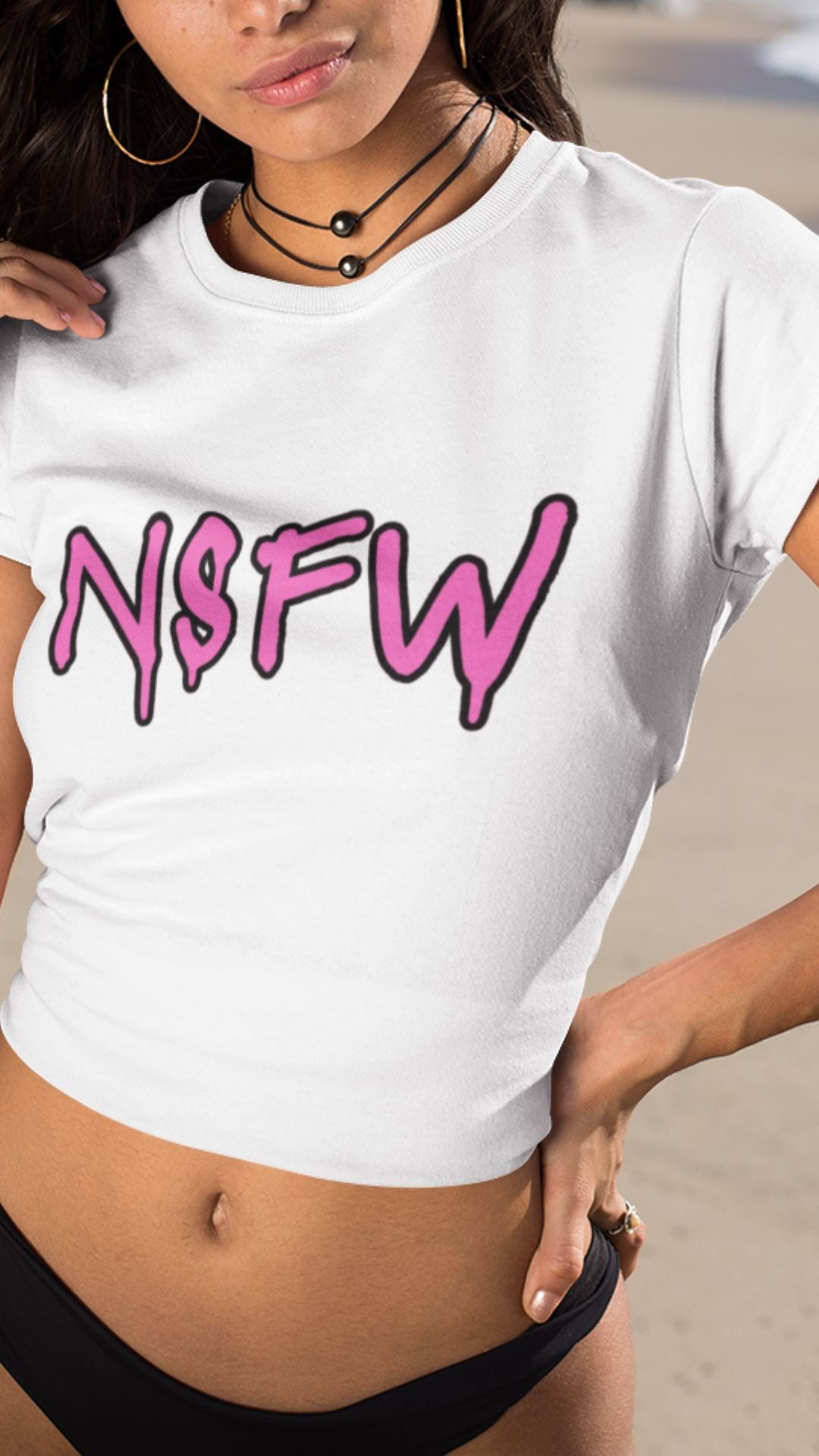 Crop Top  Crop Top NSFW – Pink Graffiti Font Graphic White Shirt Infidel Collective