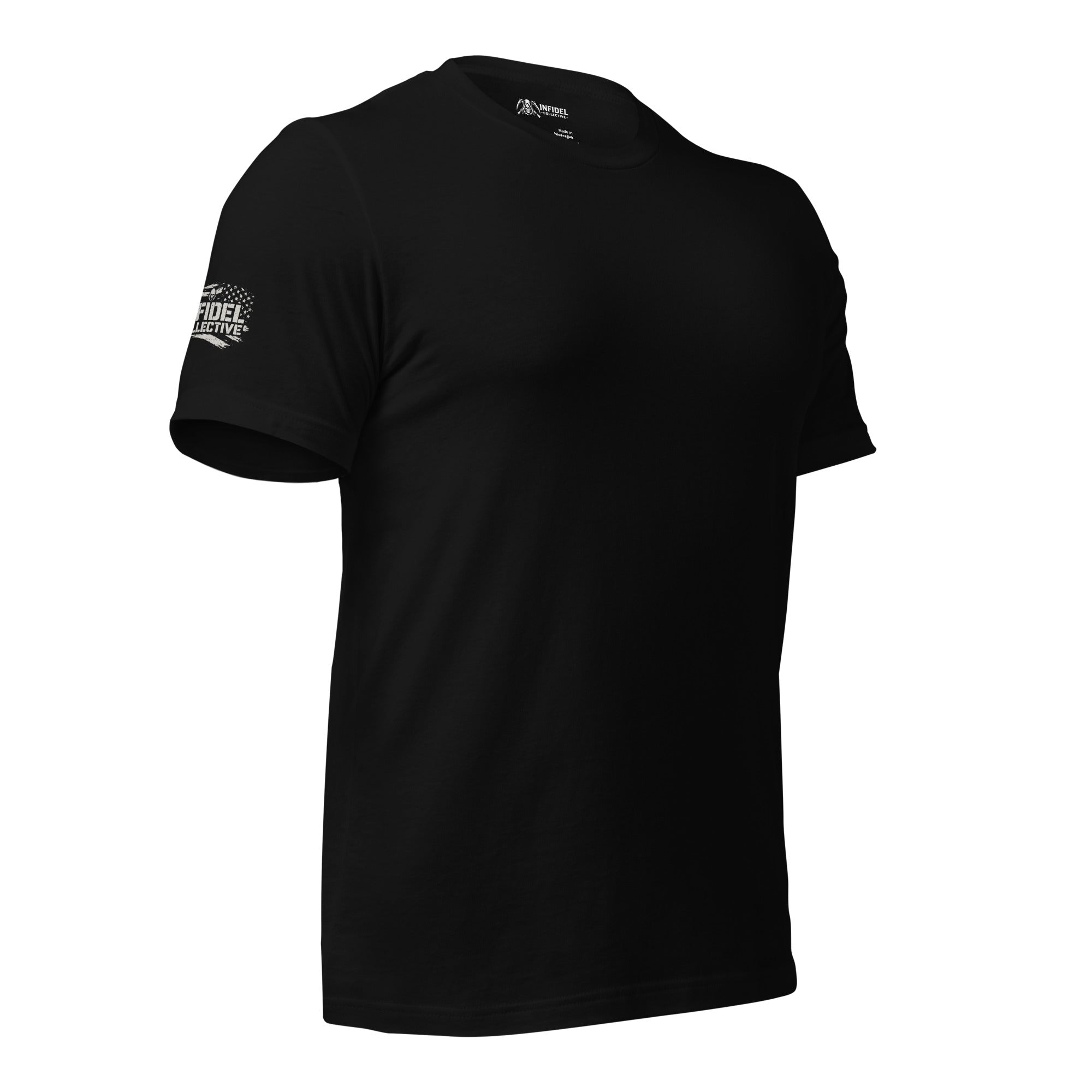 Outlaw Creed skull biker back print black tee from Infidel Collective