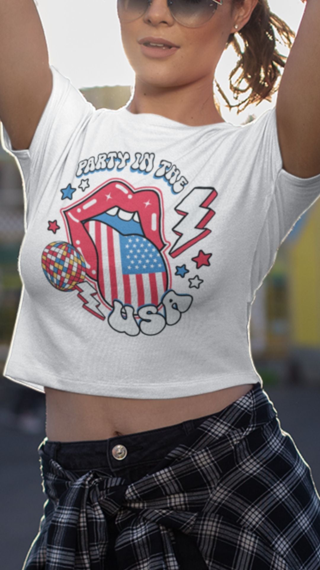 Crop Top  Patriotic Crop Top – Party in the USA Fourth of July White Crop Top Infidel Collective