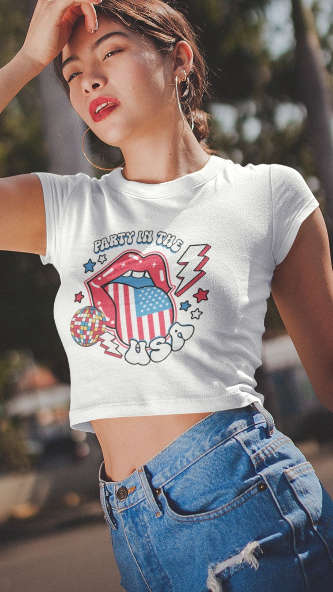 Crop Top  Patriotic Crop Top – Party in the USA Fourth of July White Crop Top Infidel Collective