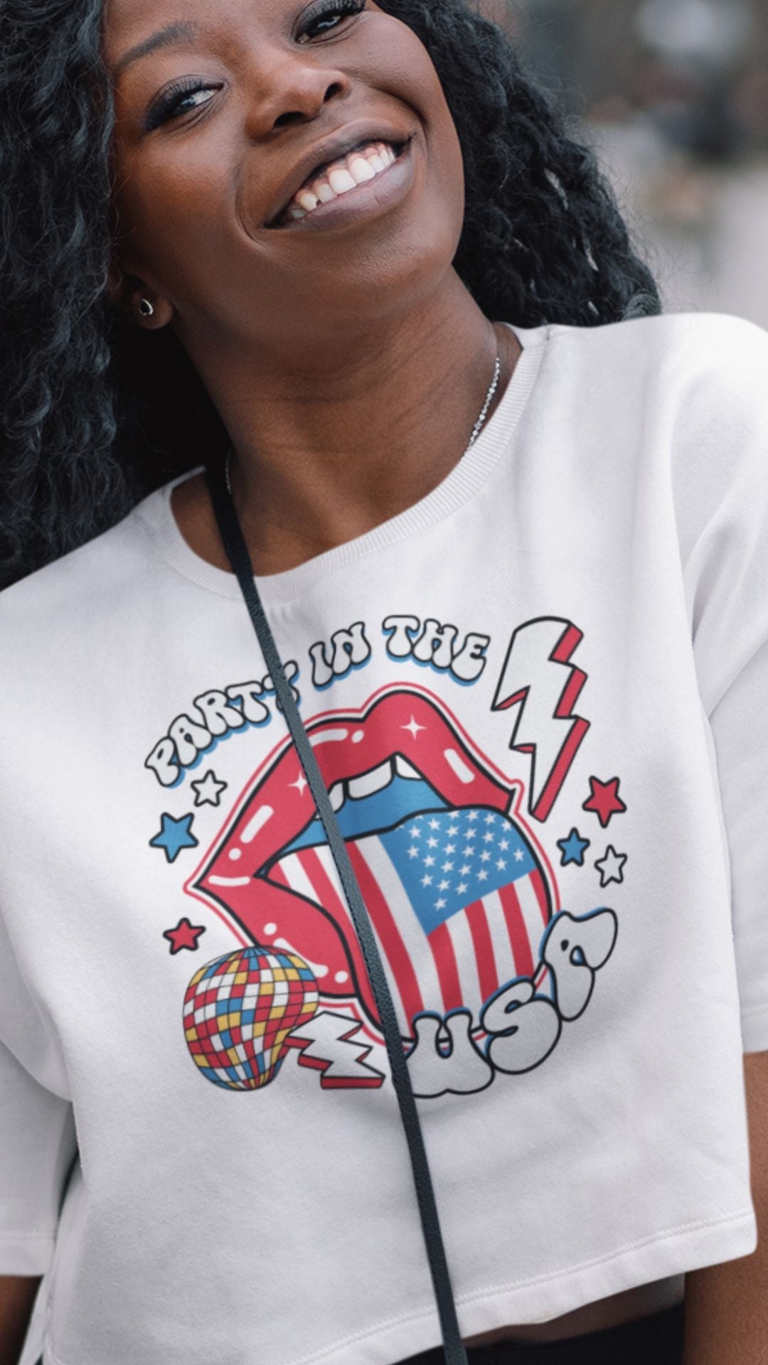 Crop Top  Patriotic Crop Top – Party in the USA Fourth of July White Crop Top Infidel Collective