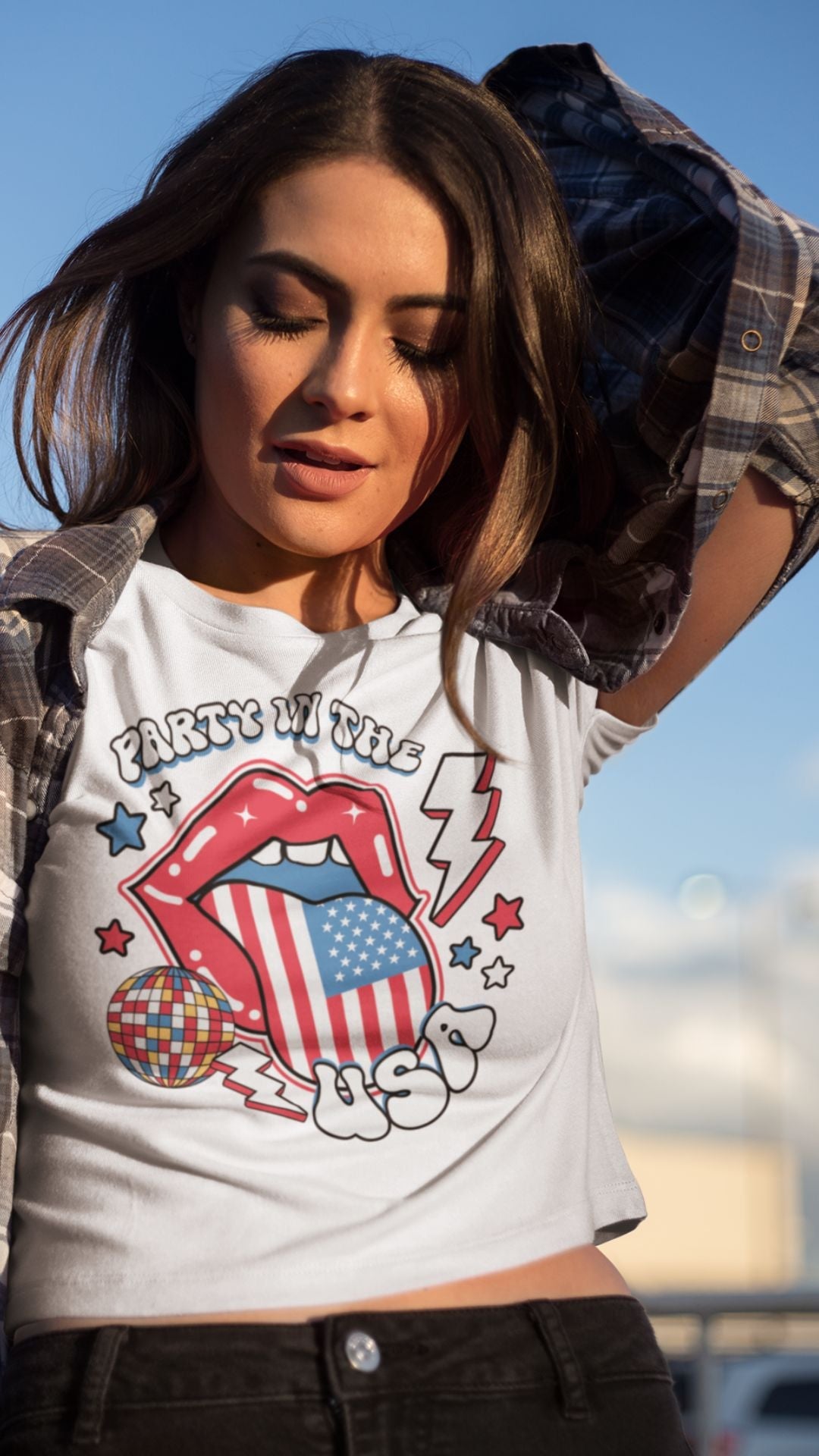 Crop Top  Patriotic Crop Top – Party in the USA Fourth of July White Crop Top Infidel Collective