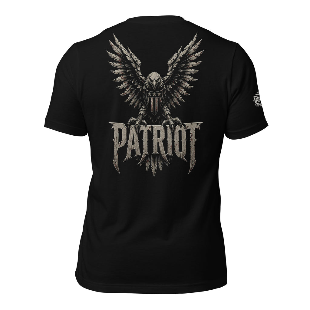 Patriot eagle shield back print black tee from Infidel Collective