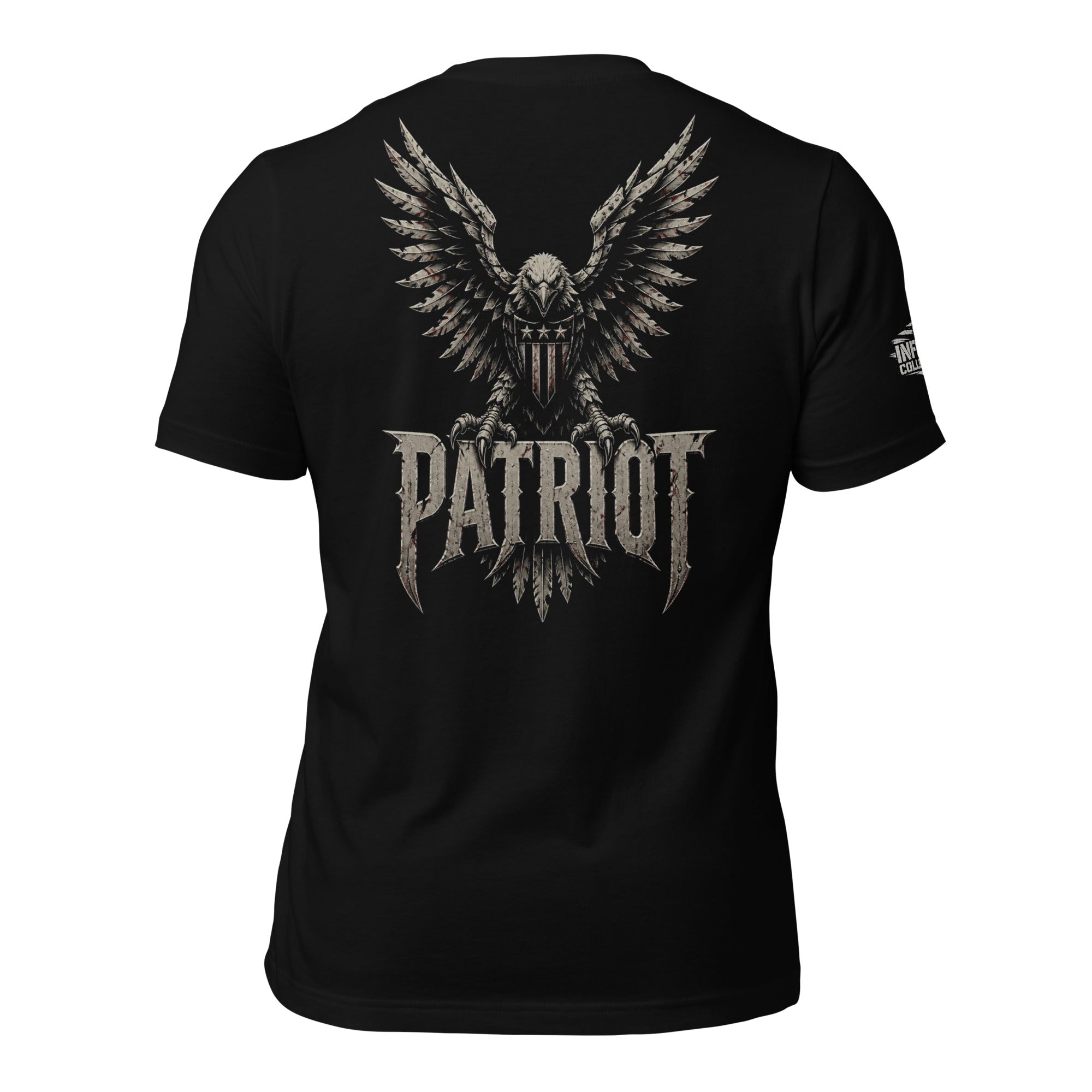 Patriot eagle shield back print black tee from Infidel Collective
