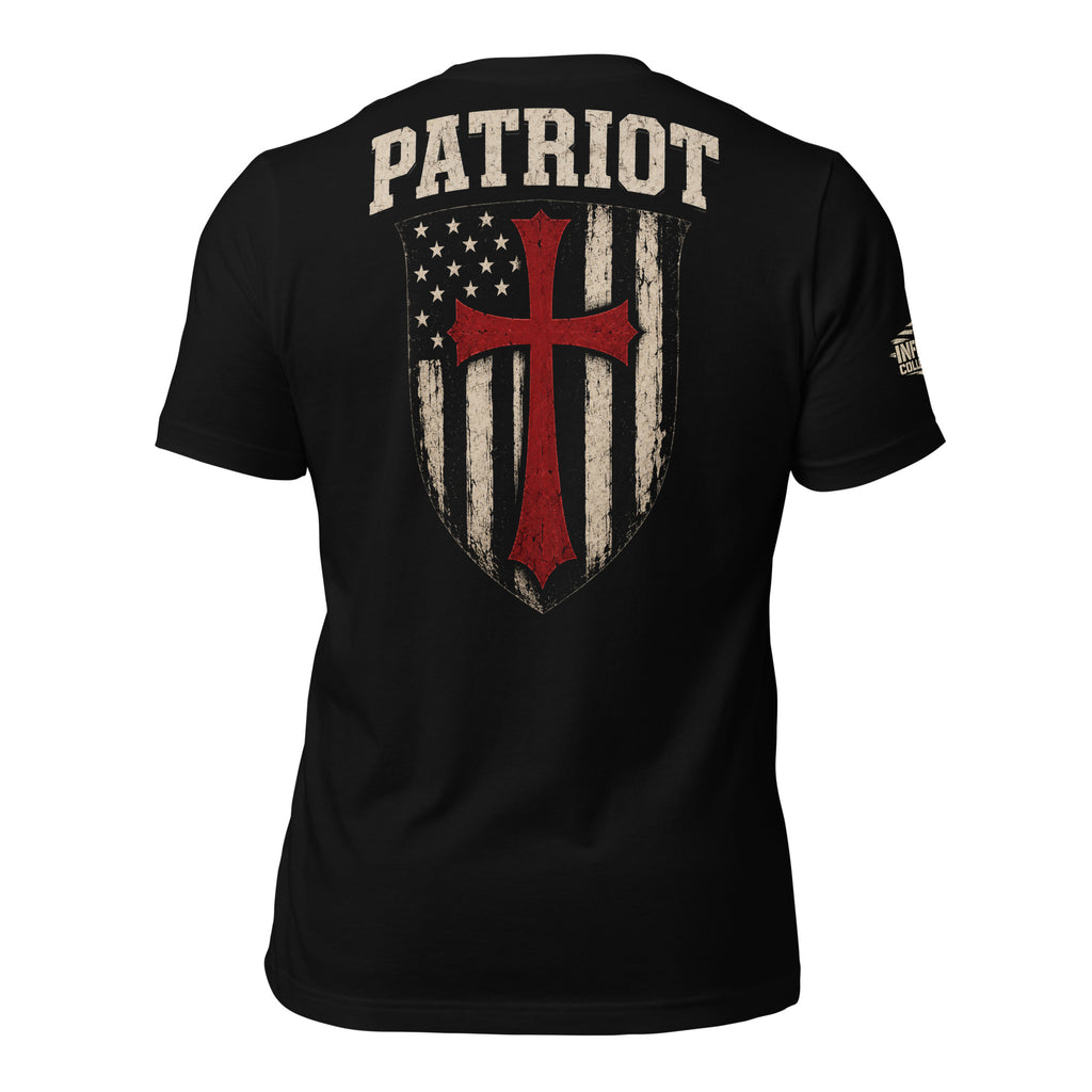 Patriot Shield back print black tee from Infidel Collective