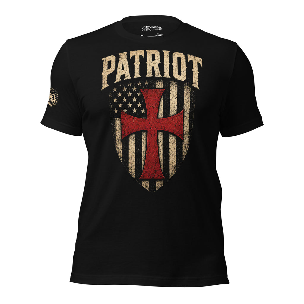 Patriot Shield front print black tee from Infidel Collective