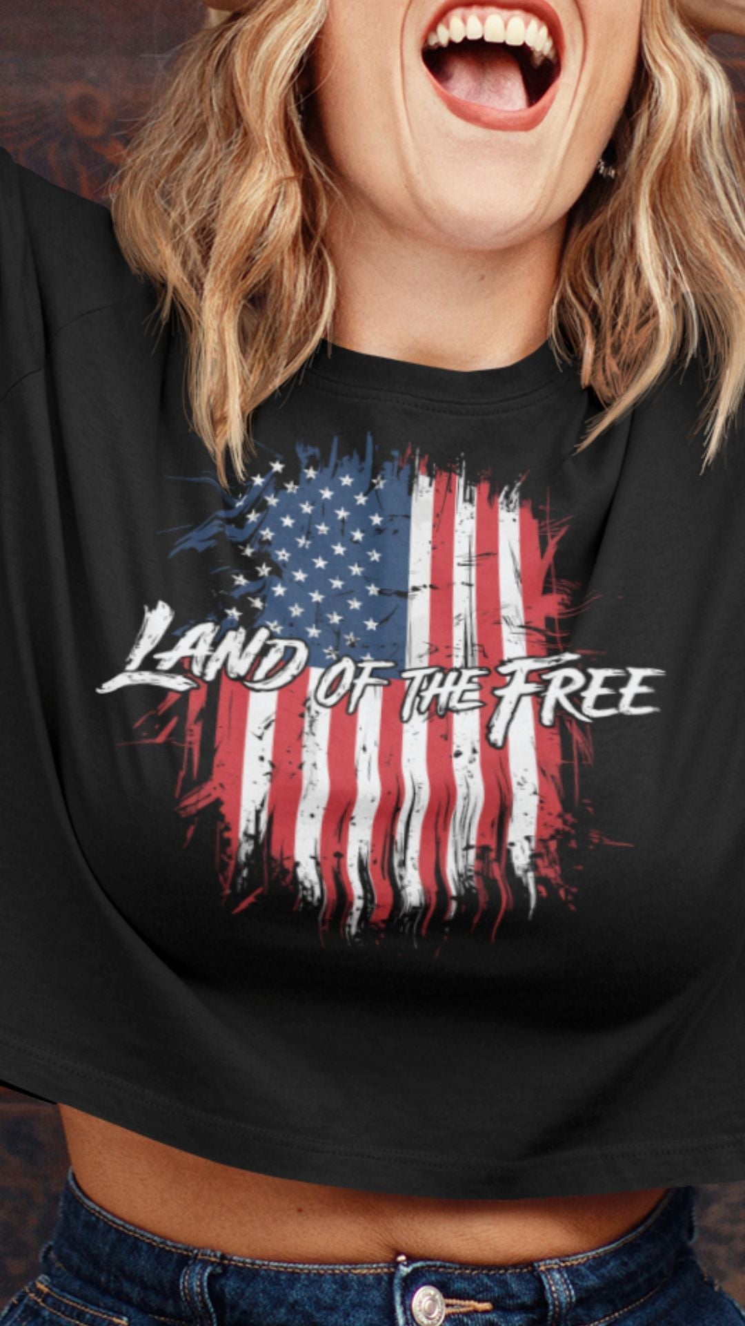 Crop Top  Patriotic Crop Top – Land of the Free USA Flag Black Shirt for Women Infidel Collective