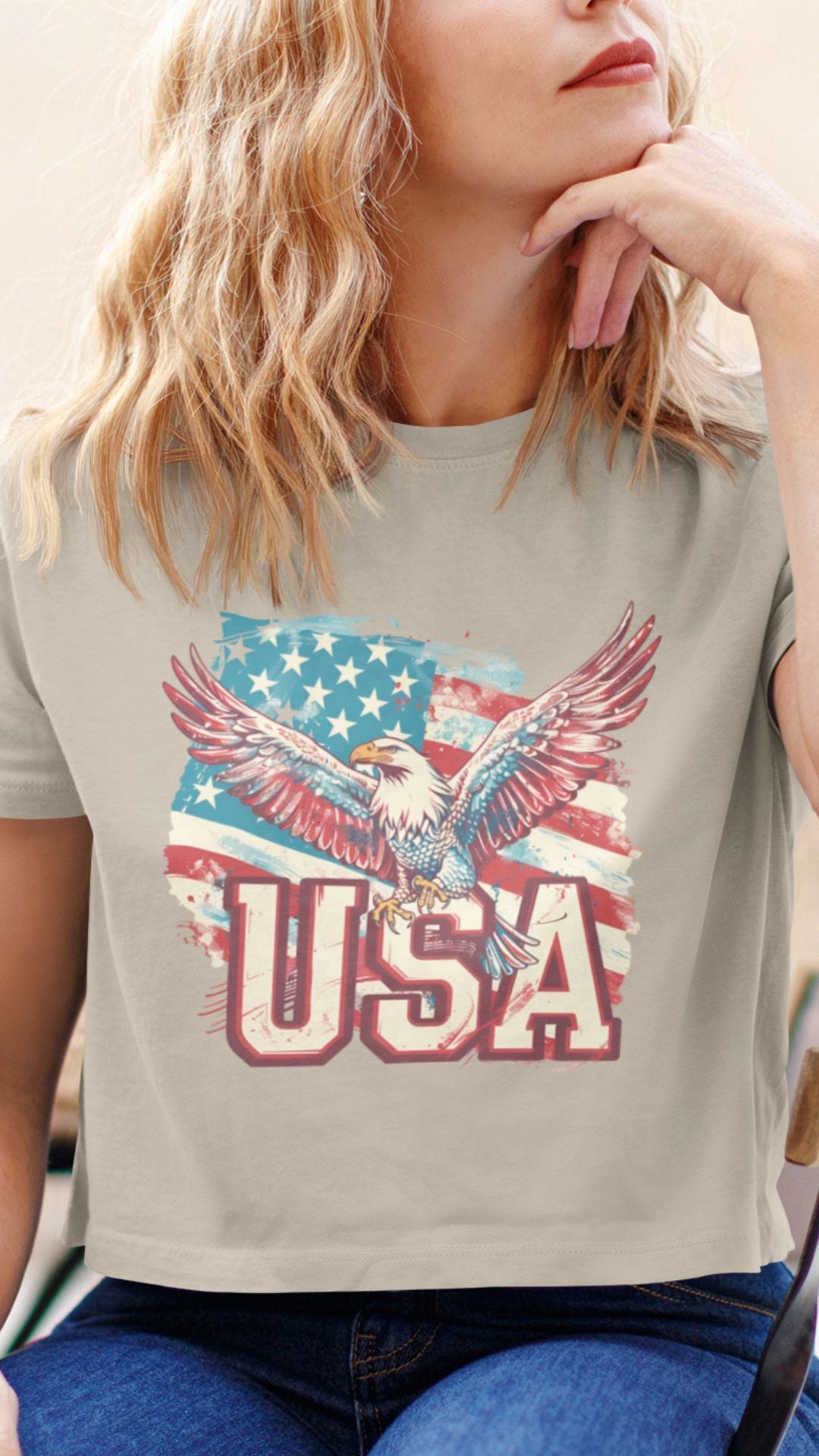 Crop Top  Patriotic Crop Tops – USA Eagle Flag Fourth of July Shirt Women Infidel Collective