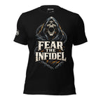 Rebel Chains Fear the Infidel graphic black tee from Infidel Collective