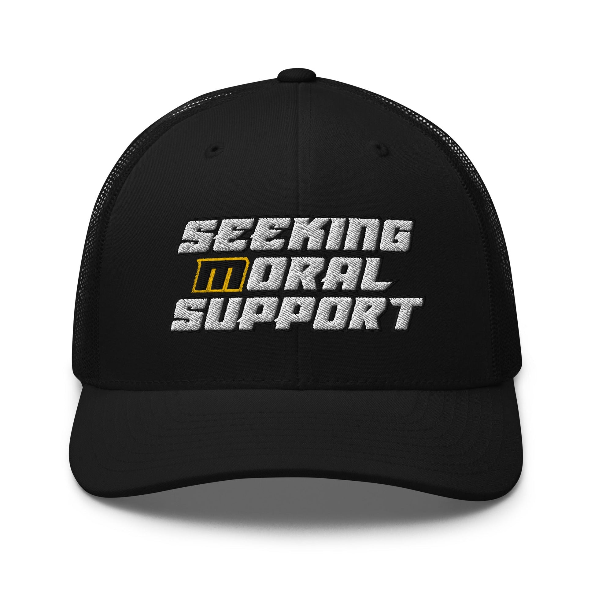 Black Snapback Custom Trucker Hat – Funny NSFW Seeking M-oral Support Vulgar Humor Infidel Collective