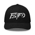Black snapback trucker cap with embroidered FAFO Power design, front view