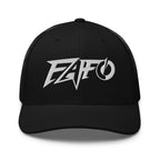 Black snapback trucker cap with embroidered FAFO Power design, front view
