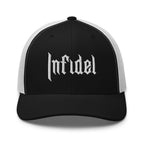 Black White, snapback hat, with embroidered OG INFIDEL mark, front view