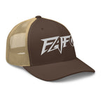 Brown Khaki snapback trucker cap with embroidered FAFO Power design, right front view