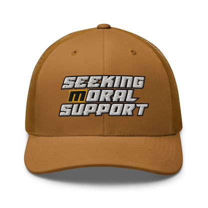 Caramel Snapback Custom Trucker Hat – Funny NSFW Seeking M-oral Support Vulgar Humor Infidel Collective