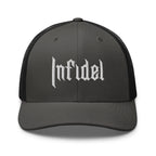 Charcoal Black, snapback hat, with embroidered OG INFIDEL mark, front view