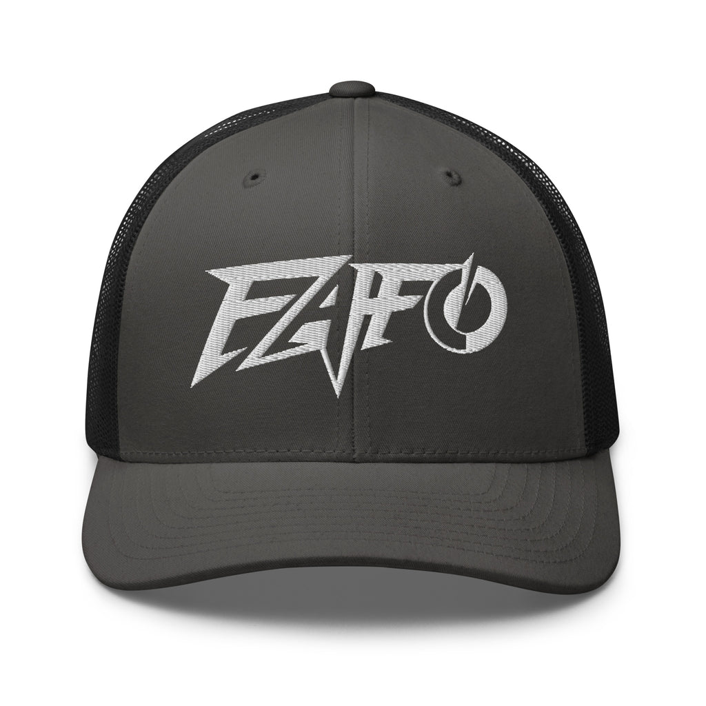 Charcoal Black snapback trucker cap with embroidered FAFO Power design, front view