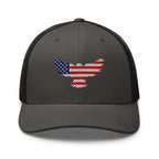 Charcoal Black trucker snapback cap, front view with Old Glory Eagle embroidery