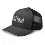 Charcoal Black, snapback hat, with embroidered OG INFIDEL mark, left front view