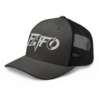 Charcoal Black snapback trucker cap with embroidered FAFO Power design, left front view