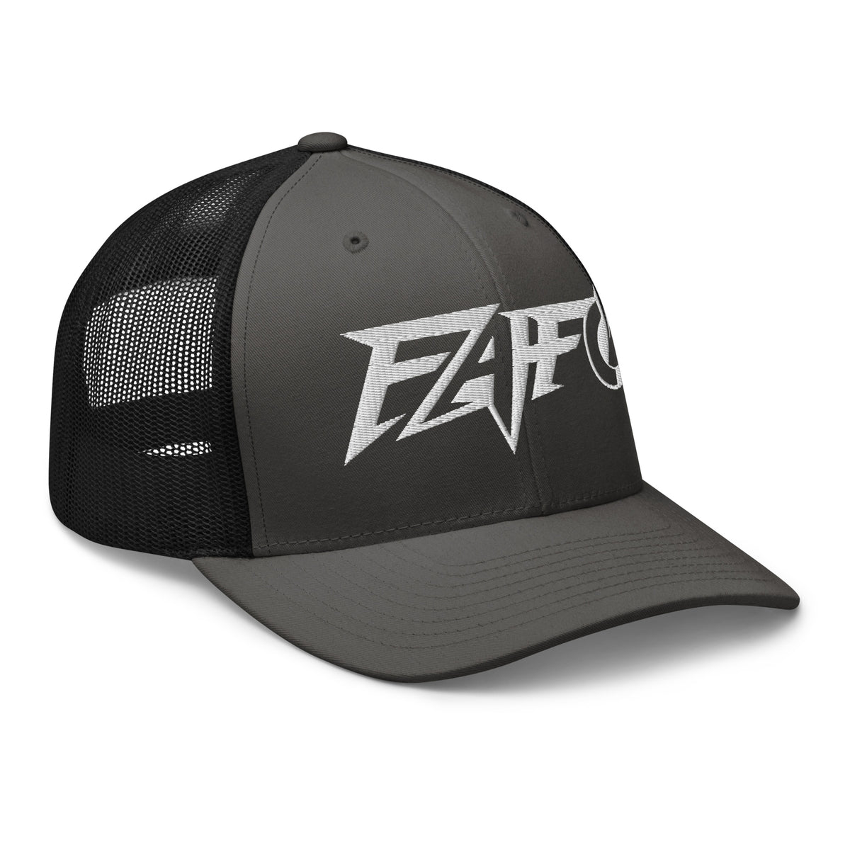 Charcoal Black snapback trucker cap with embroidered FAFO Power design, right front view