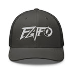 Charcoal snapback trucker cap with embroidered FAFO Power design, front view