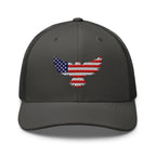 Charcoal trucker snapback cap, front view with Old Glory Eagle embroidery