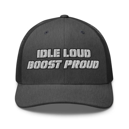 Hats Dark-Heather-Gray Snapback Custom Trucker Hat to Wear Proud – Idle Loud Boost Proud Mens Diesel Hats Infidel Collective