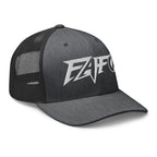 Dark Heather Gray snapback trucker cap with embroidered FAFO Power design, right front view
