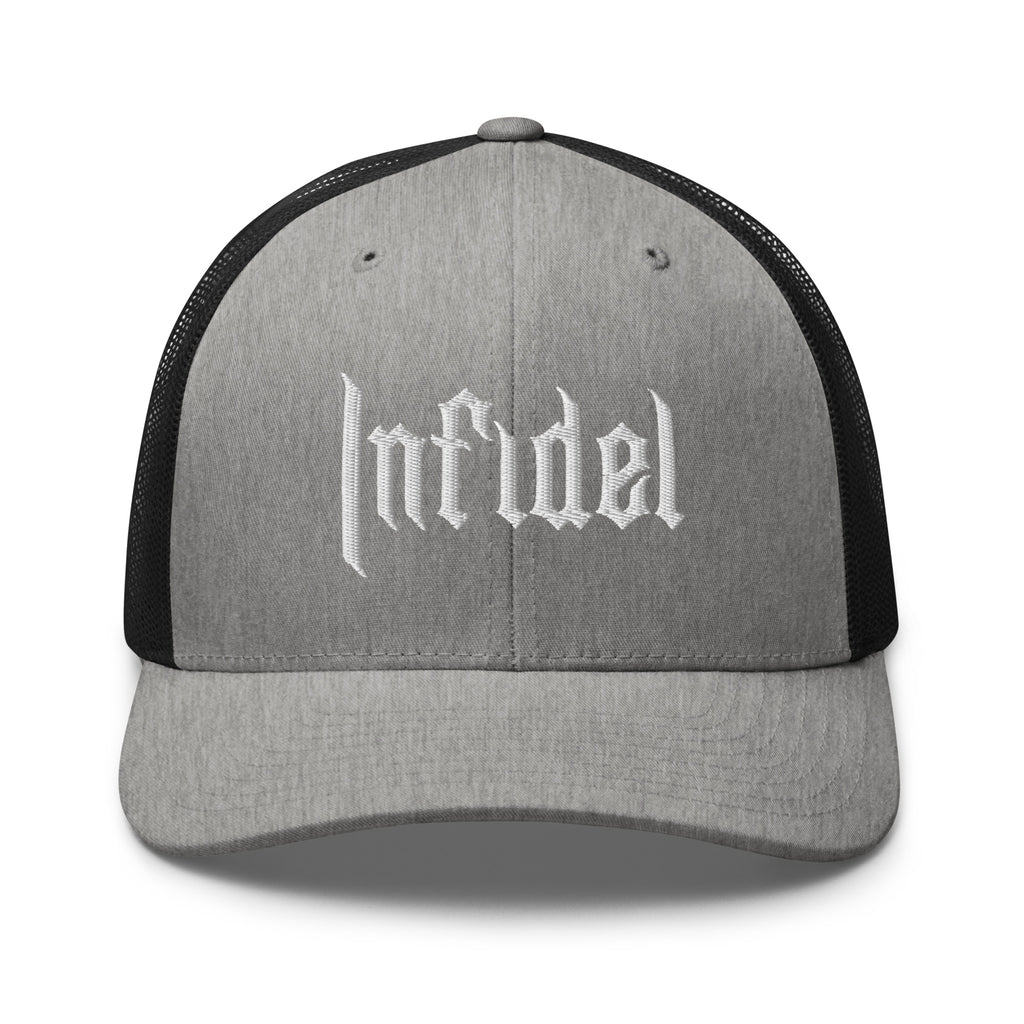 Heather Black, snapback hat, with embroidered OG INFIDEL mark, front view