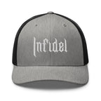 Heather Black, snapback hat, with embroidered OG INFIDEL mark, front view