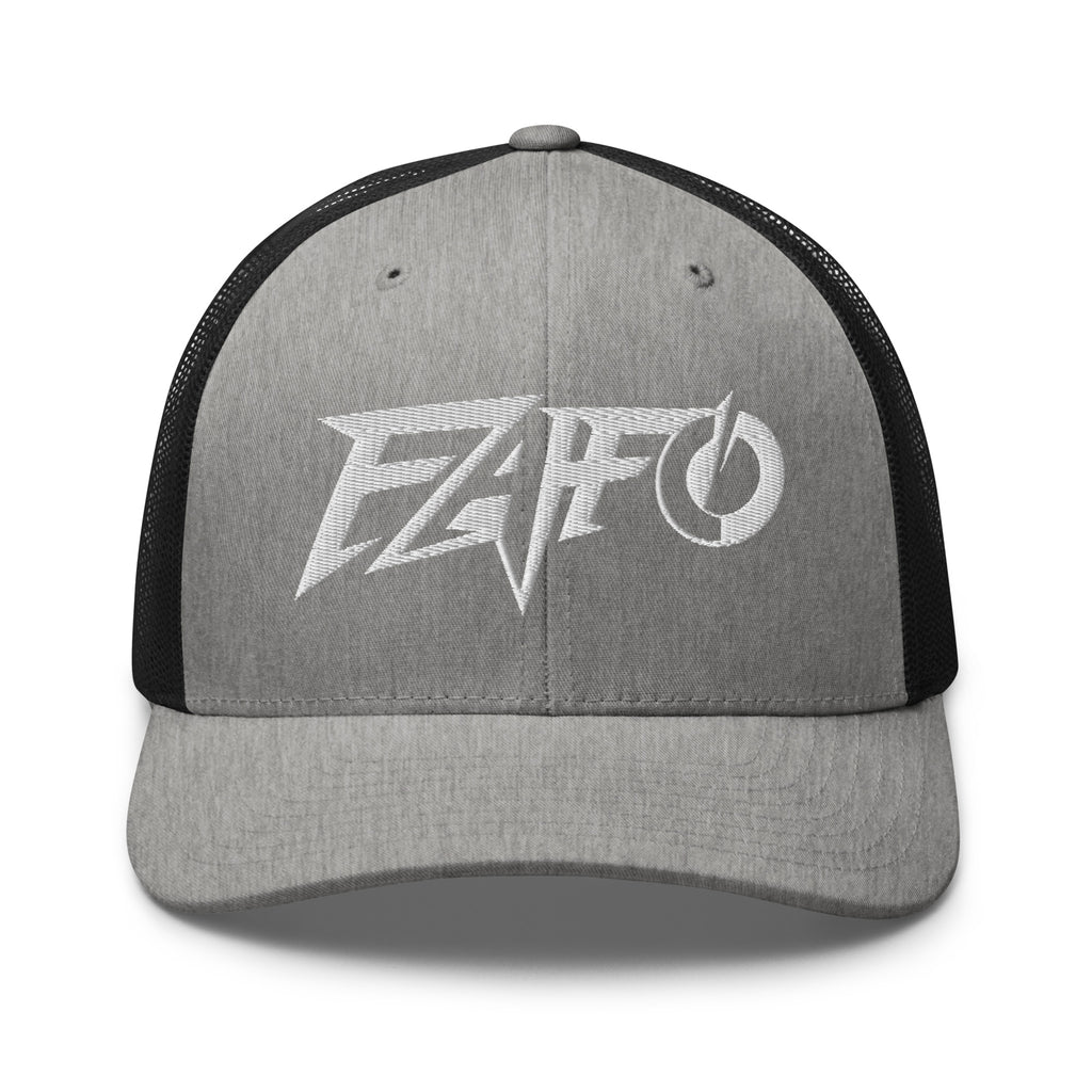 Heather Black snapback trucker cap with embroidered FAFO Power design, front view