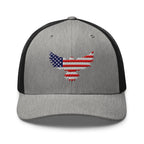 Heather Black trucker snapback cap, front view with Old Glory Eagle embroidery