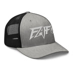Heather Black snapback trucker cap with embroidered FAFO Power design, right front view