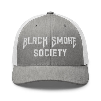 Hats Heather-Grey-White Snapback Custom Trucker Hat to Rep the Black Smoke Society Lifestyle Infidel Collective