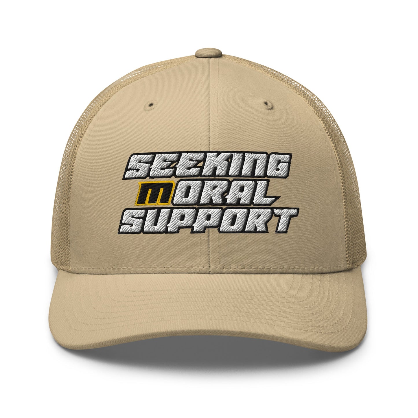 Khaki Snapback Custom Trucker Hat – Funny NSFW Seeking M-oral Support Vulgar Humor Infidel Collective
