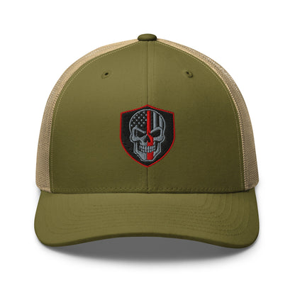Hats Moss-Khaki Snapback Custom Trucker Hats Red Line Skull Patriotic Cap for Men & Women Infidel Collective