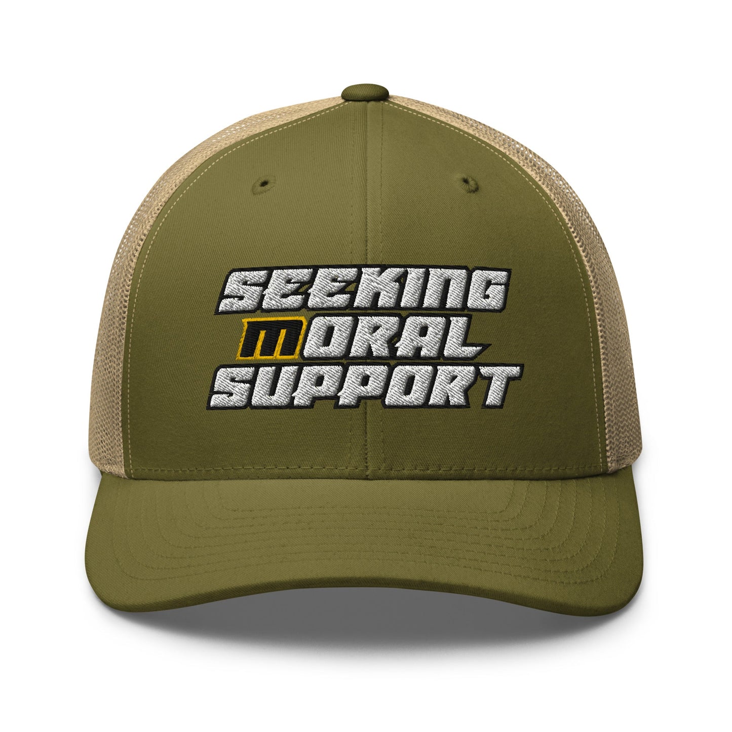 Moss-Khaki Snapback Custom Trucker Hat – Funny NSFW Seeking M-oral Support Vulgar Humor Infidel Collective