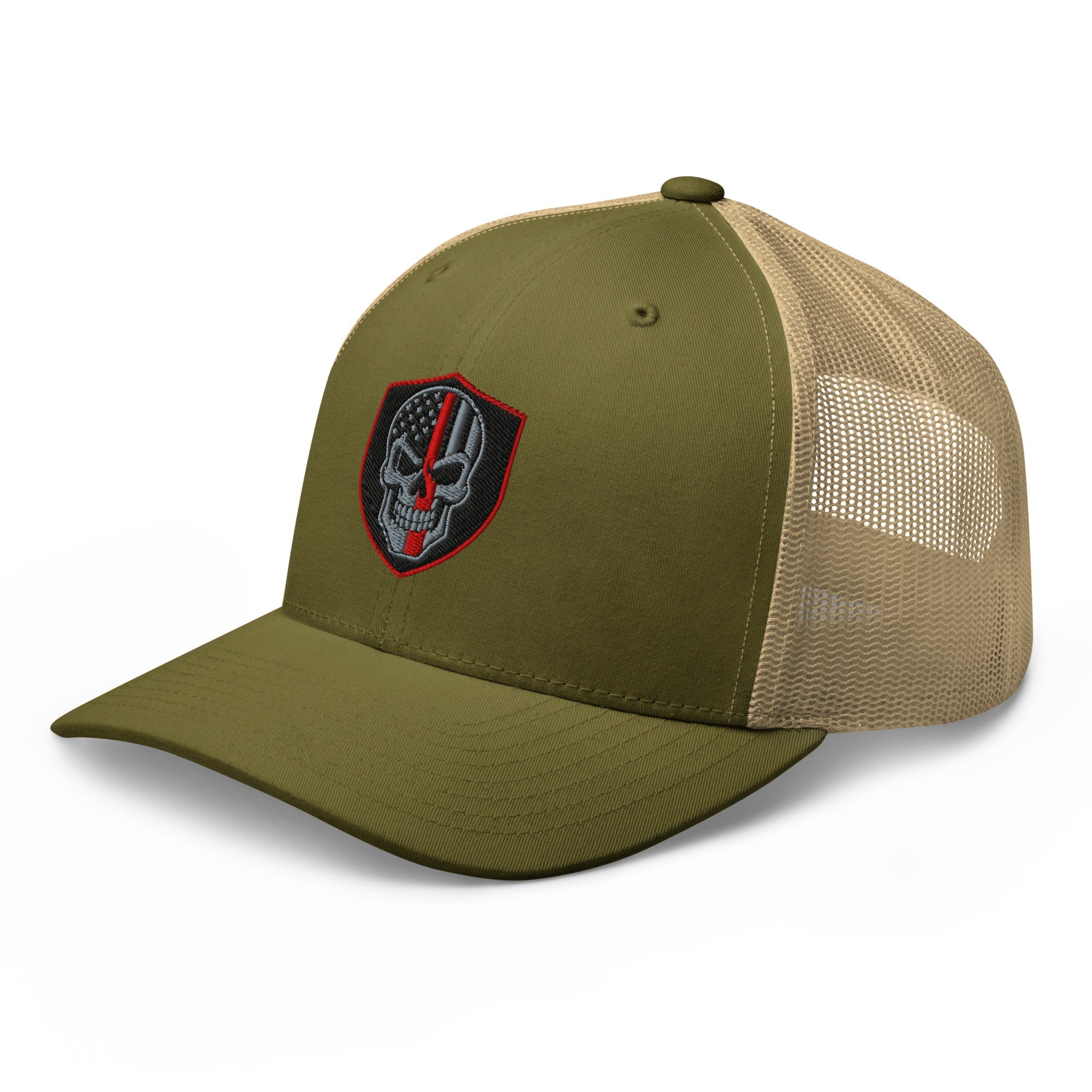 Hats  Snapback Custom Trucker Hats Red Line Skull Patriotic Cap for Men & Women Infidel Collective