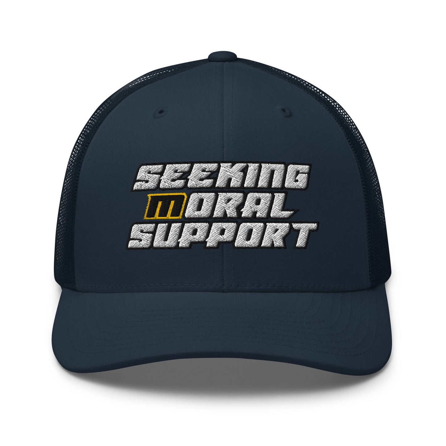 Navy Snapback Custom Trucker Hat – Funny NSFW Seeking M-oral Support Vulgar Humor Infidel Collective