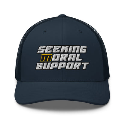 Navy Snapback Custom Trucker Hat – Funny NSFW Seeking M-oral Support Vulgar Humor Infidel Collective