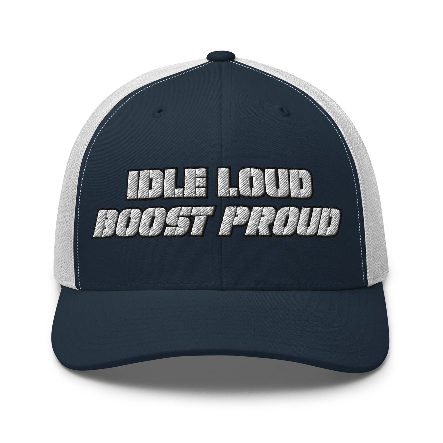 Hats Navy-White Snapback Custom Trucker Hat to Wear Proud – Idle Loud Boost Proud Mens Diesel Hats Infidel Collective