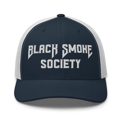 Hats Navy-White Snapback Custom Trucker Hat to Rep the Black Smoke Society Lifestyle Infidel Collective